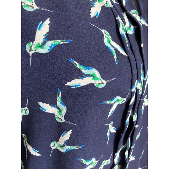 41Hawthorn Navy Blue Green Hummingbird Blouse Small - Picture 3 of 5